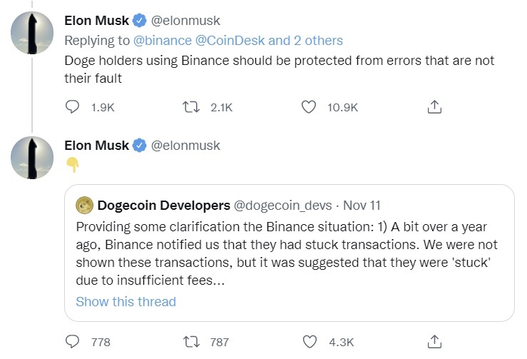 Elon Musk Calls Binance's Dogecoin Problem 'Shady' — Says He's Raising the Issue on Behalf of Other DOGE Holders